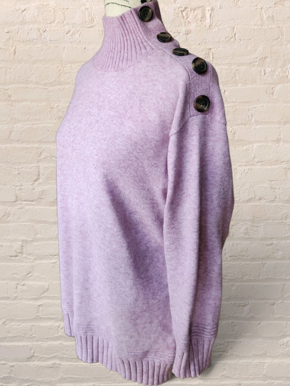Anthropologie Lilac Button Shoulder Mock Neck Tunic Sweater Size Small